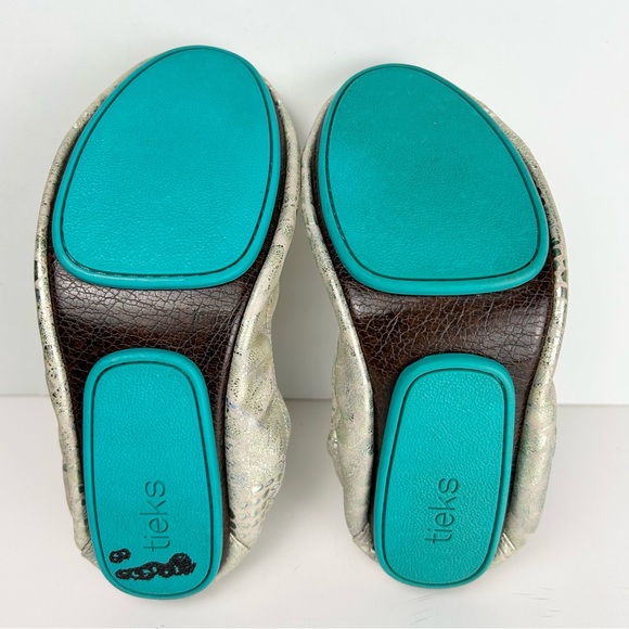 Tieks Romantic Blush Leather Ballet Flats Rose Gold Snakeskin Shiny Metallic 6 - Picture 12 of 12